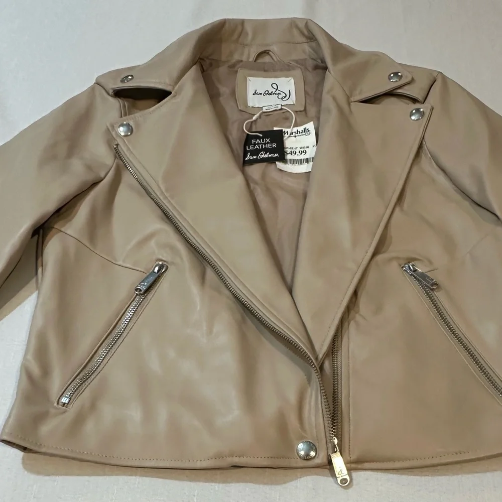 Sam Edelman Faux Leather Moto Jacket Beige | NWT Size Small - Picture 5 of 12